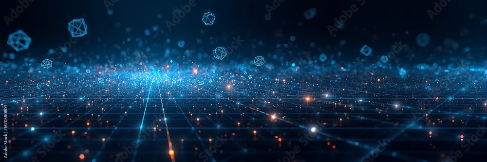 Aufkleber abstract digital network connection with glowing dots and lines on dark blue background, representin