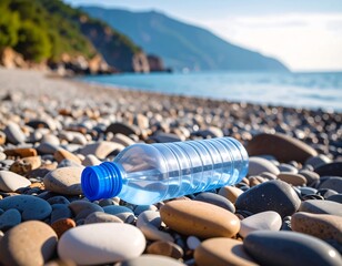 Plastic bottle on a pebble beach (1)