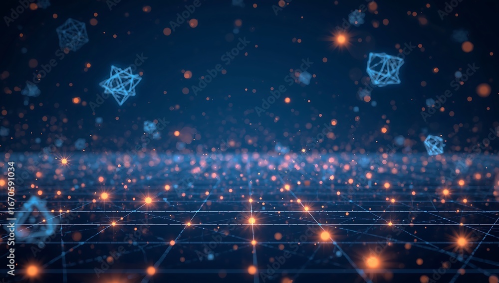 Aufkleber futuristic abstract background with glowing dots and geometric shapes, creating a modern and technol