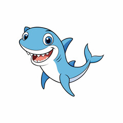 cartoon shark with a friendly smile cute character,