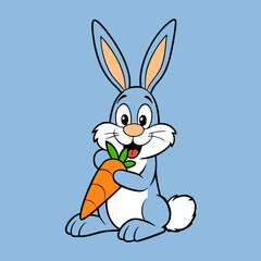 funny cartoon rabbit eating carrot,