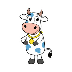 funny cartoon cow with bell,