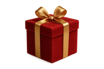 Obraz premium Red velvet gift box with golden ribbon on transparent background