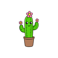 cartoon cactus with flowers friendly character,