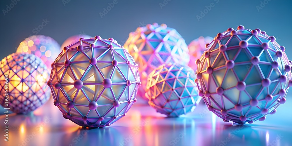 Aufkleber Abstract geometric spheres with intricate patterns and glowing lights create a futuristic and visually stunning background for various design and technology applications