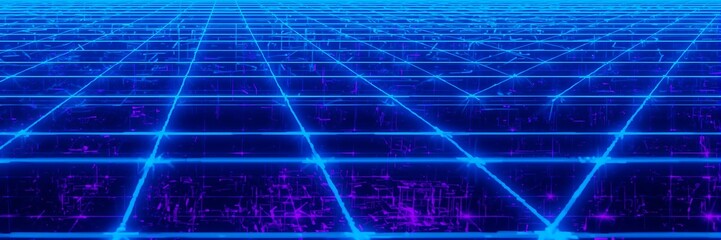 Fototapeta premium Neon grid background with a futuristic and abstract design, perfect for technologythemed projects and evoking a sense of cyber space and digital innovation