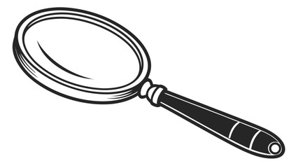 Illustration of a magnifying glass with a black handle and frame on a white background view object