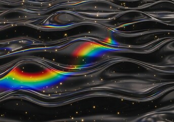 Stunning abstract waves with rainbow reflections and shimmering sparkles for magical backgrounds