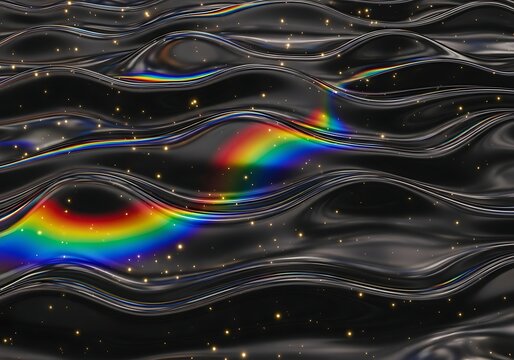 Stunning abstract waves with rainbow reflections and shimmering sparkles for magical backgrounds