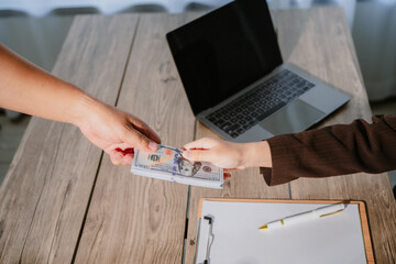 Businessman giving lawyer bribe to help lawyer win court case The concept of bribery and kickbacks....