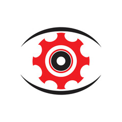 Red Gear Eye Symbol on White Background black