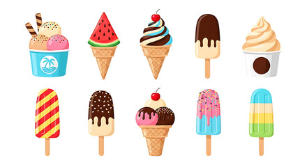 Delicious variety of sweet ice cream treats and cones assortment