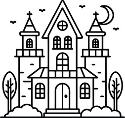 Fototapeta premium minimal haunted house outline bundle clean white