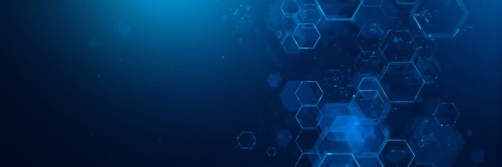 Abstract blue technology background featuring hexagonal shapes and glowing lights, creating a modern and futuristic design for digital network concepts
