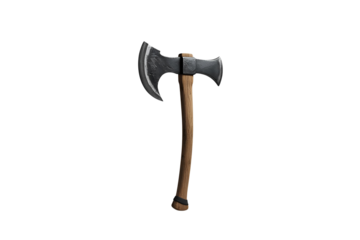 rugged brown wooden axe with a dark grey metal blade, no background