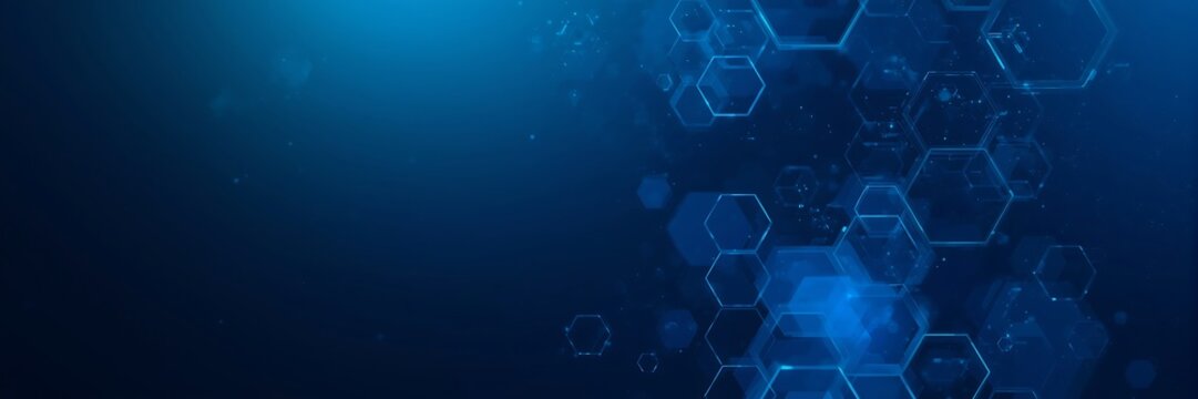 Abstract blue technology background featuring hexagonal shapes and glowing lights, creating a modern and futuristic design for digital network concepts
