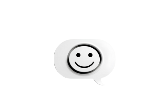 a smiling face inside a speech bubble, showing communication and creating a clean and modern artistic style; and also has elegance.