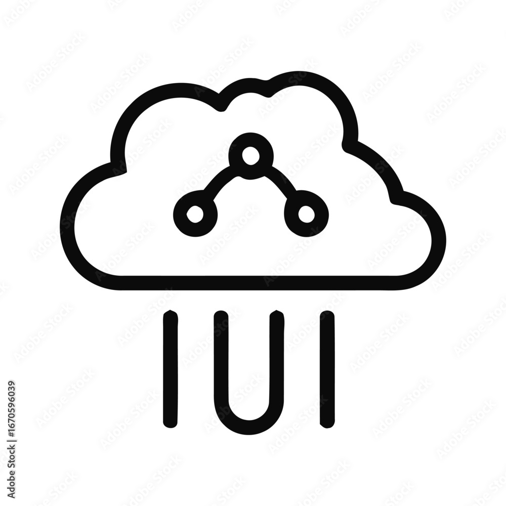 Poster cloud computing network with connected nodes and download symbol in black outline design vector