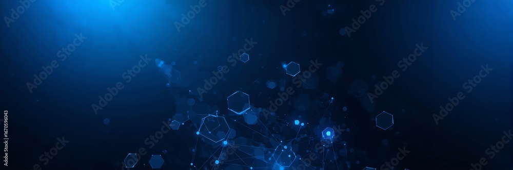 Aufkleber abstract blue technology background with hexagon shapes and glowing light spots for modern digital c
