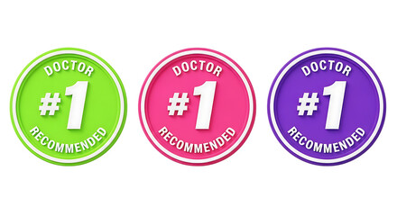 Obraz premium Doctor recommended number one choice badges in green pink and purple