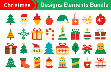 Christmas Designs Elements Bundle Featuring Trees Gifts Ornaments and Holiday Icons