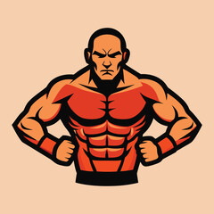 Illustration of a muscular bodybuilder with a determined expression, isolated on white background