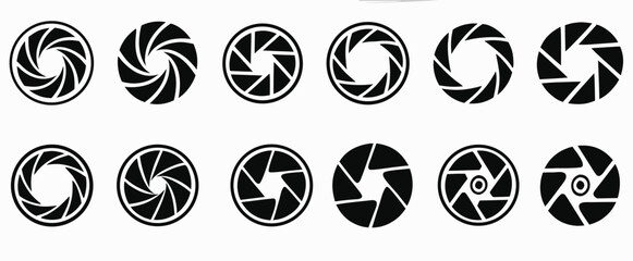Set photo camera lens diaphragm. Camera shutter icons. Diaphragm icon, photography symbol vector illustration. 
