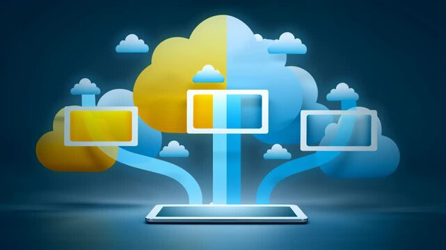 Cloud computing data migration digital transformation network storage synchronization device interface abstract technology with dynamic flow seamless
