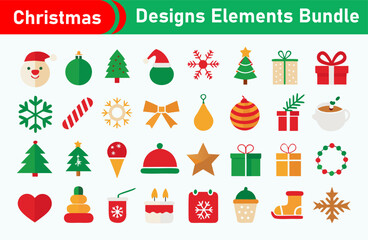 Christmas Designs Elements Bundle Collection with Holiday Icons and Festive Decorations