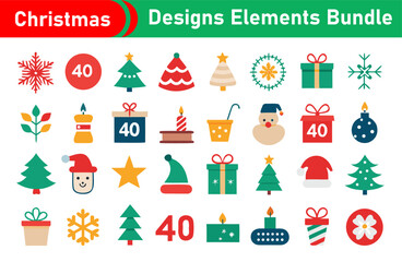 Christmas Designs Elements Bundle with Tree Present Snowflake and Other Icons