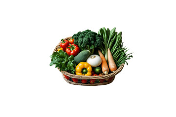 a design with a basket and vegetables, representing healthy eating, art, and a modern artistic and simple illustration.
