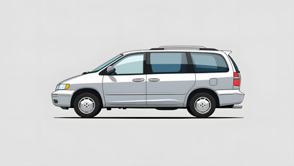 Minimal clipart of a family minivan with tinted windows, flat vector illustration, isolated modern van design for urban transport, travel, and family use