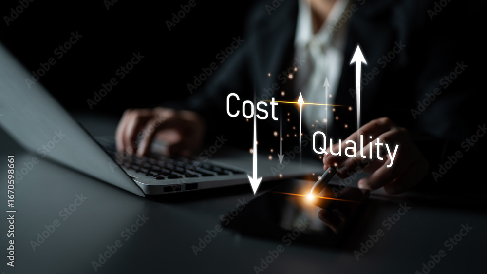 Poster increase quality and reduce cost represent quality, cost, and performance optimization for business 