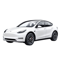 Naklejka premium White electric car, sleek white electric car parked on a city street, isolated on transparent background
