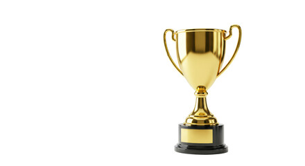 Fototapeta premium Meticulously crafted, gleaming gold trophy with elegant lines and a multi-tiered pedestal, isolated on a transparent high-key studio background with copy space, concept of triumph