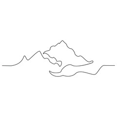 Vector mountain landscape continuous one line art drawing isolated on white background and minimalist