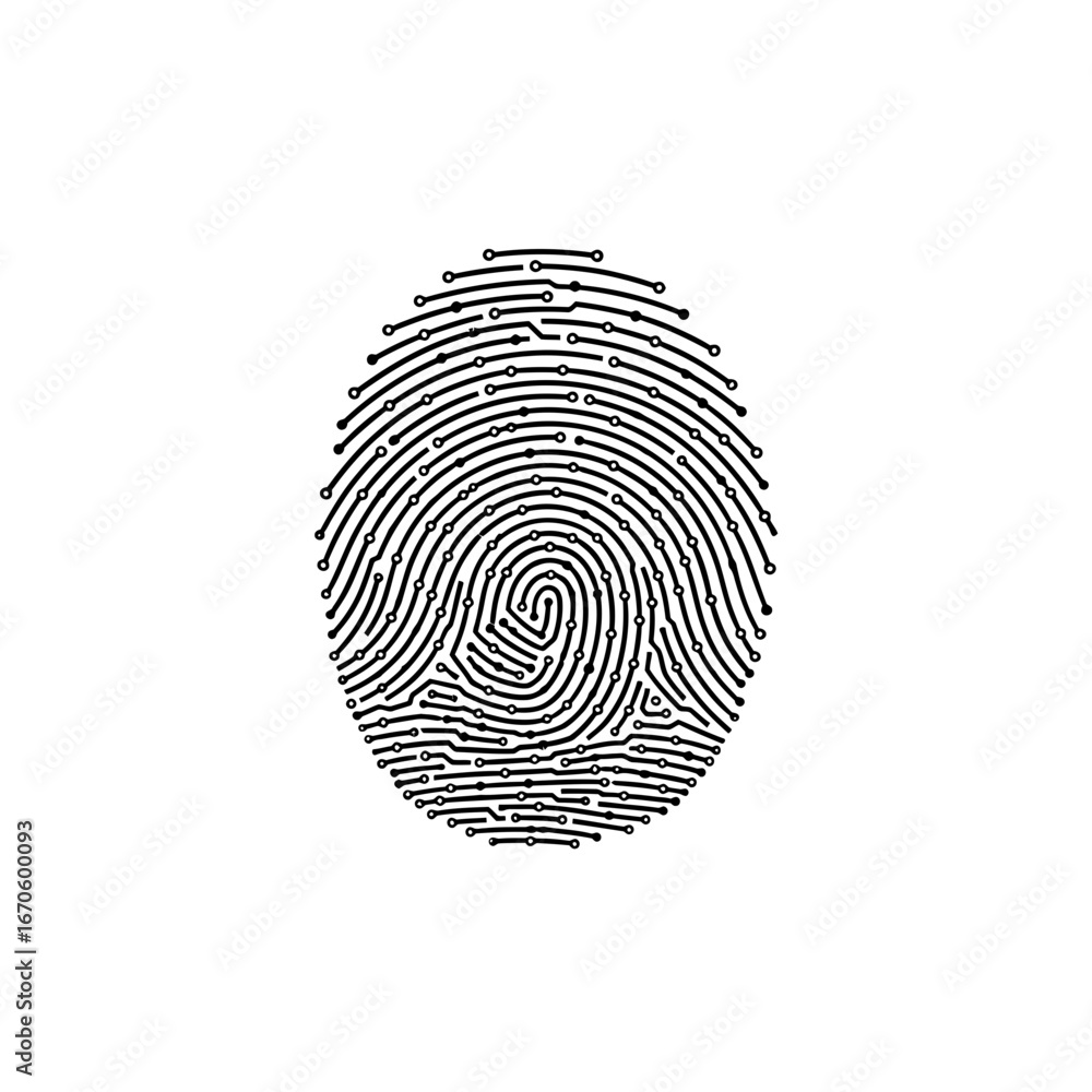 Poster detailed fingerprint pattern with circuit board design in black and white