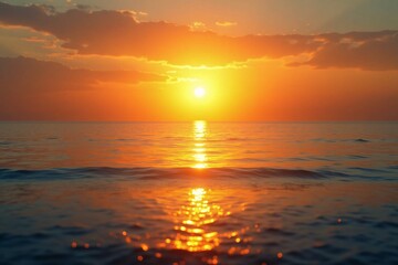 Fototapeta premium Peaceful Ocean Sunset Reflection Beach Golden Hour HD Landscape Wallpaper Background