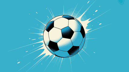 Dynamic soccer ball illustration against blue background with white speed lines energetic sports concept for graphic design and creative projects