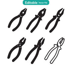 Flat Icon Vector of Pliers Equipment, Hand Tool Symbol, Construction and Repair Illustration