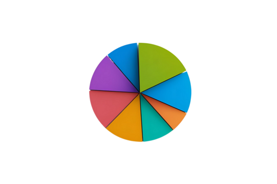 a colorful pie chart, with a modern design, which represents success, business, and data; in a balanced and elegant presentation.