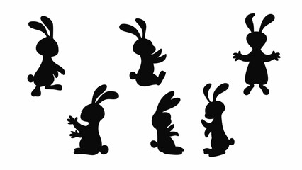 Collection of black bunny silhouettes in various playful poses
