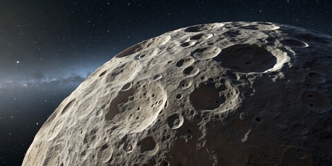 Cratered Asteroid Surface Against Starry Sky, Space Rock, Celestial Body Asteroid, Space Exploration