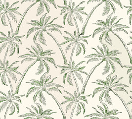 Seamless pattern of green palm trees on a light background