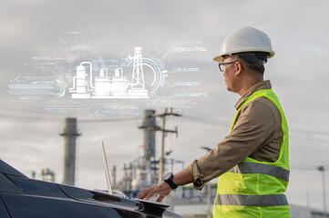 Asian man petrochemical engineer working at oil and gas refinery plant industry factory,The people...