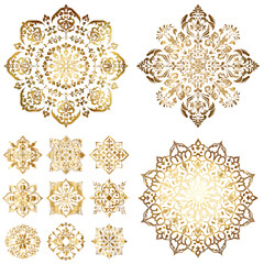 Luxury golden mandala ornaments with intricate floral and geometric details, perfect for decorative, spiritual, and cultural design projects.