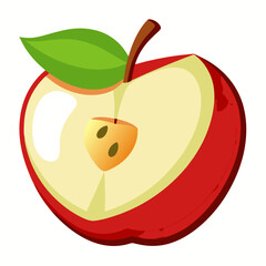 Freshly sliced red apple with vibrant colors and a green leaf, perfect for healthy eating concepts, illustrating freshness, and promoting wellness, ideal for food blogs and nutrition content.