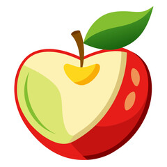 Freshly cut vibrant red apple with green leaf, perfect for healthy eating campaigns, food blogs, and educational resources, showcasing natural beauty and deliciousness