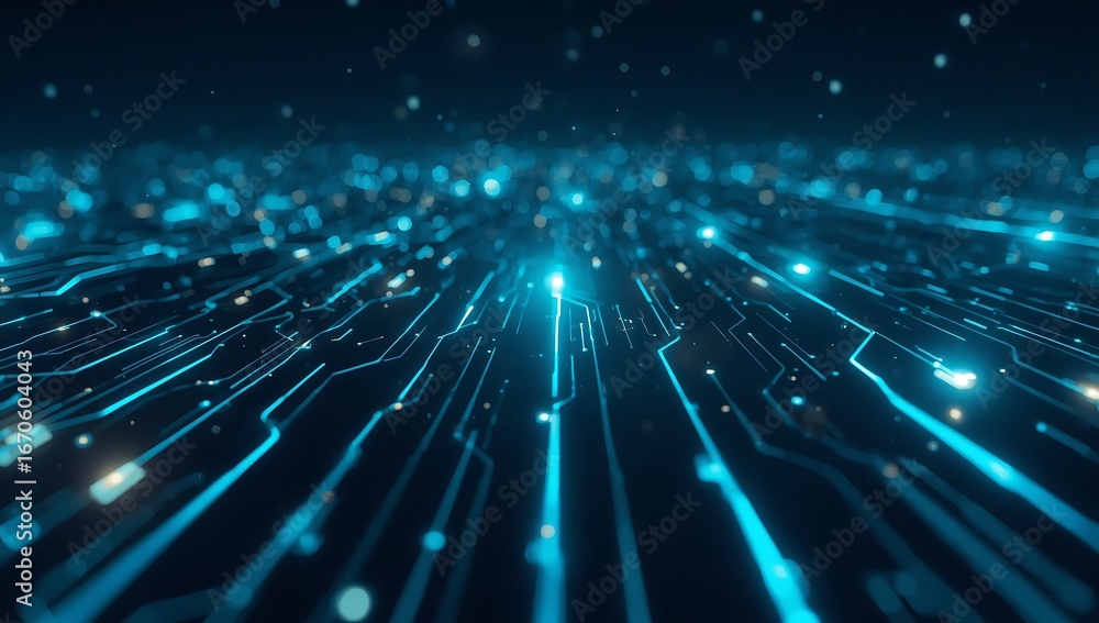 Fototapete abstract futuristic circuit board with glowing lines and nodes, symbolizing advanced technology, dig