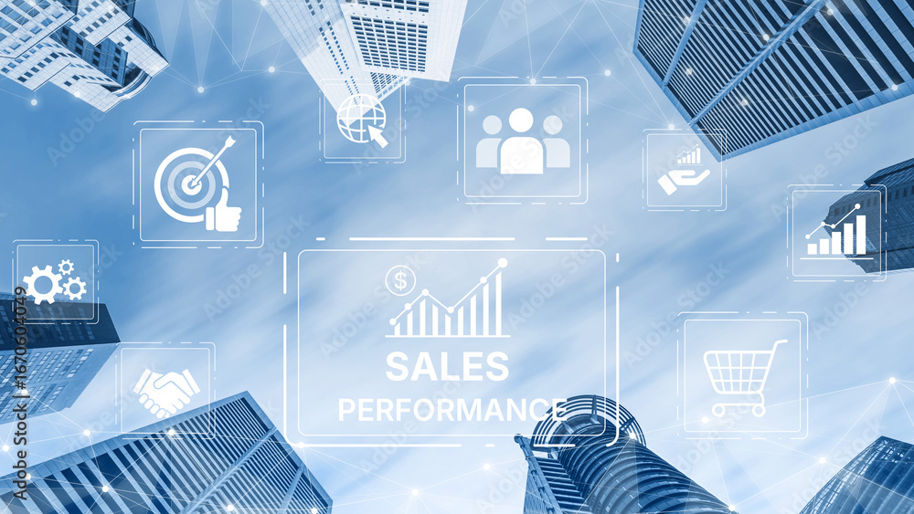 Poster digital sales performance dashboard showing sales performance metrics, performance trends, sales per